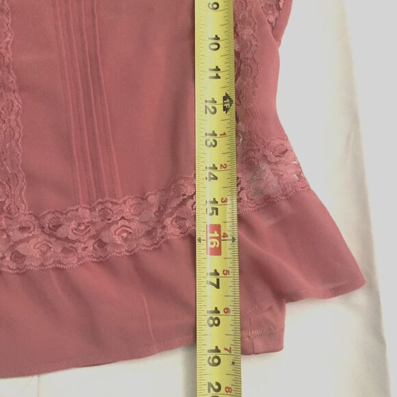 Adrianna Papell Sheer Lace Blouse Size SMALL Rose Pink Retro Mesh Coquette - Picture 11 of 11